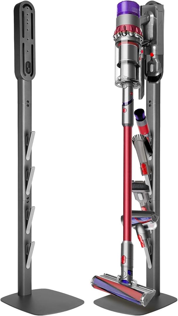 Haturi Vacuum Stand for Dyson Gen5 V15 V12 Detect V11 V10 V8 V7 V6, Vacuum Holder and Metal Storage Bracket Standing dock with Hidden Cord Design for Dyson Handheld Cordless Vacuum Cleaners (with Square Base, Dark Gray)