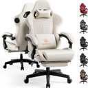GTPLAYER ACE-PRO Music Gaming Chairs Built-in Speakers, App Support & Bluetooth Control, Computer Game Chairs with Footrest for Adults, Ergonomic Reclining Silla, Linkage Armrest, Ivory