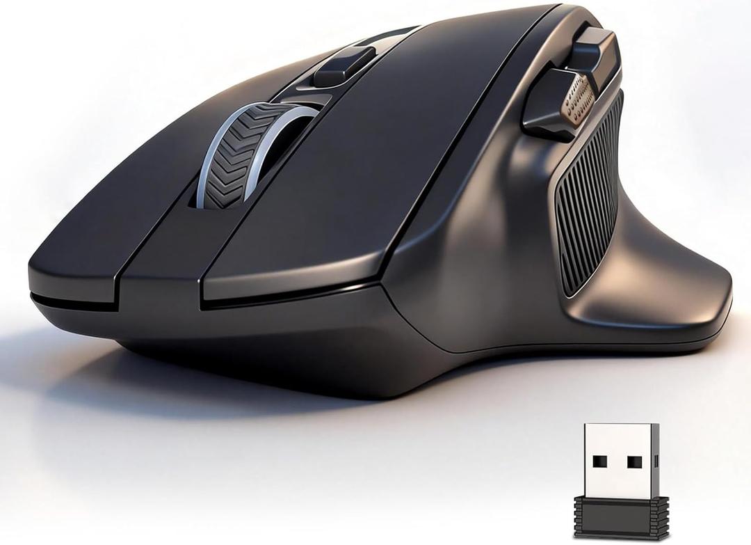 XUANGUI Wireless Ergonomic Mouse Comfortable Bluetooth Cordless Mice, Max 4800 DPI Ergo Witeless Mose with Side Buttons and USB Dongle, Battery Powered, Blue Tooth / 2.4G for Computer Laptop Macbook