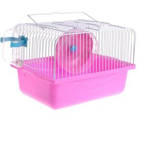 Small Pet Hamster Cage with Running Wheel Water Bottle Food Basin Portable Carrier House Mice Home Habitat for Going Out, Traveling (Pink)