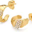 18K Gold Plated Huggie Hoop Earrings for Women, 925 Sterling Silver Post, Hypoallergenic Small Earrings (Charlotte Pav Huggies)