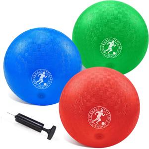 10 Inch Kickball Playground Ball Dodgeball Balls 4 Square Balls, Pack of 3, Dodge Balls for Kids, Kickballs Handball for Indoor Outdoor Games, Includes Pump