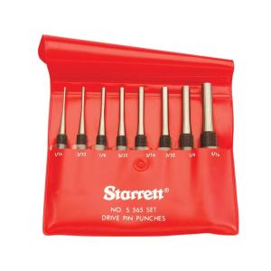 Starrett Drive Pin Punch Set with Knurled Grip and Protective Vinyl Case - 4" Length, 1/16", 3/32", 1/8", 5/32", 3/16", 7/32", 1/4", 5/16" Punch Diameter - S565PC