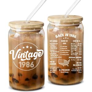 NewEleven 40th Birthday Gifts For Women, Her - 1986 40th Birthday Decorations For Women - 40 Year Old Gifts For Her, Mom, Wife, Sister, Friends - 16 Oz Coffee Glass (Vintage 1986 back in white)