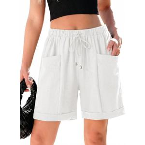 SHEWIN Womens Shorts Lightweight Bermuda Shorts for Women Casual 5 Inch Inseam Summer Linen Shorts with Pockets, XXL