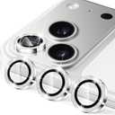 Camera Lens Protector for iPhone 17 Pro / 17 Pro Max, 9H Ultra-thin Tempered Glass, Glitter Bling Cute Girly Metal Individual Camera Cover Accessories for Women, Silver