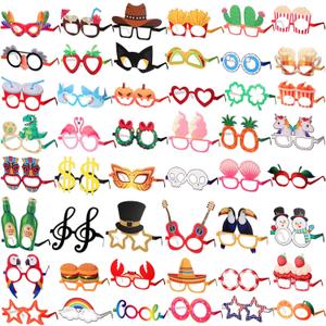 Sratte 48 Pcs Luau Party Eyeglasses Funny Hawaiian Glasses Tropical Paper Sunglasses Bulk Fancy Photo Booth Props for Adults Luau Party Decoration Hello Summer Beach Favor Supplies