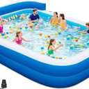Large Inflatable Swimming Pool - 120" x 85" x 26" Blow Up Pool for Adults and Kids with Seat & Air Pump, for Backyard Lawn Indoor Outdoor Use