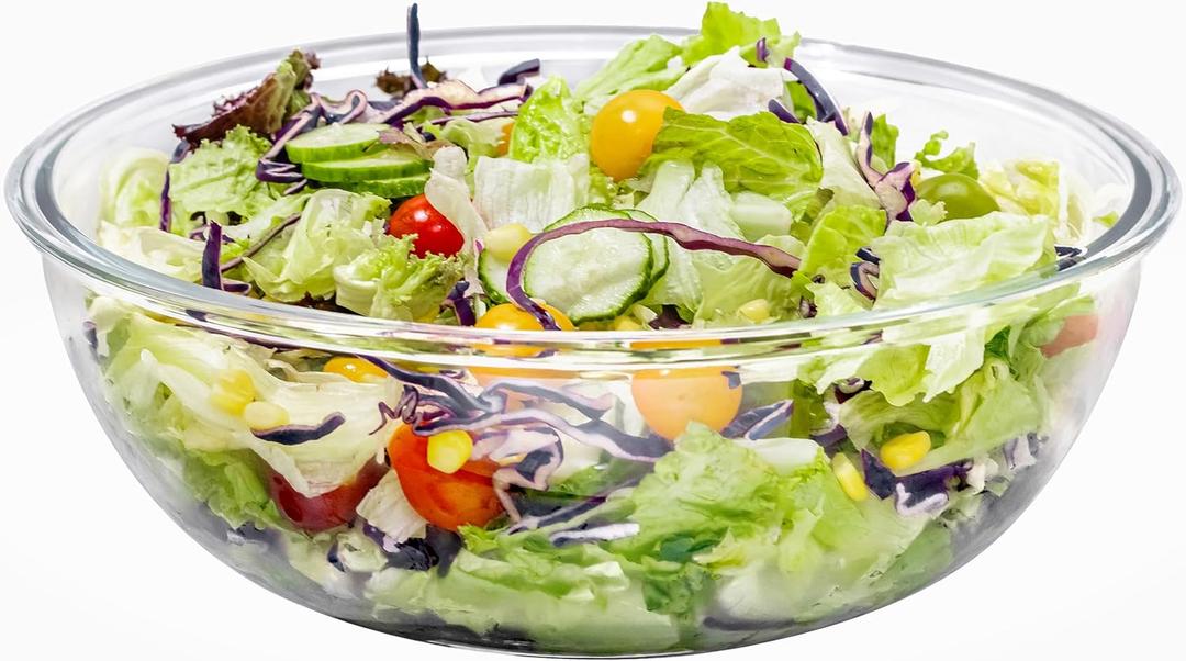 6.5Qt Extra Large Glass Mixing Bowls, Clear Large Salad Bowls,Thickened Glass Big Mixing Bowls Salad Bowls Cooking Bowl for Kitchen Prepping Storing Baking Serving, Fruit, Snacks, Borosilicate Glass (Without lid)