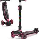 TONBUX Kids Scooter, Light Up 3 Wheel Kick Scooters for Kids 3-12, Folding Scooters with Adjustable Height - Toddler Scooter Lean-to-Steer & Widen Anti-Slip Deck (Rose Red)