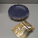 bUCLA 180PCS Blue Plastic Plates - Navy Blue and Gold Rim Disposable Include 30 Each (Dinner & Dessert) Plates, 30 Knives, 30 Forks, 30 Spoons and 30 Cups, Ideal for Party, Gathering and Hanukkah