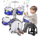 M SANMERSEN Upgraded Kids Jazz Drum Set Toddler Toy Drum Set with Stool, Plastic Rock Jazz Drum Kit Musical Toys Gift for Boys Girls 1-3 3-5 (Blue)