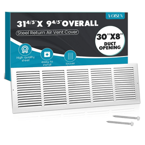 VOISEN Return Air Grille,Fits 30x8 Duct Opening,Steel Return Vent Cover, White Vent Cover Grill for Sidewall and Ceiling,HAVC Cold Air Return Vent Cover,Overall Size:31.8"W X 9.8"H VOISEN Return Air Grille,Fits 30x8 Duct Opening,Steel Return Vent Cover, White Vent Cover Grill for Sidewall and Ceiling,HAVC Cold Air Return Vent Cover,Overall Size:31.8"W X 9.8"H