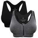 Women's Zip Front Sports Bra - Wireless, Padded, Post-Surgery, Racerback, Workout & Yoga Bra Top 2 Pack L