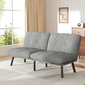 Sofa Sleeper Couch Bed with Adjustable Backrest Thick Cushion Velvet Fabric for Department Living Room Lounge Sofa Loveseat (Gray)