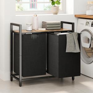 Kitstorack Laundry Basket Organizer, Laundry Hamper with Shelf & 2 Pull-Out Removable Bags, Dirty Clothes Hamper Organizer for Laundry Room Bathroom and Dorm, 2 x 11.8 gallons (44.5L) (2 Bags(28.4"L x 12.6"W x 27.6"H), Rustic BrownBlack)