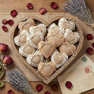 Vercraft 24 Pcs Neutral Valentine's Day Ornaments Felt Heart Ornament Boho Stuffed Heart Bowl Vase Fillers Rustic Farmhouse Barn Style Valentines Day Decor for Tree Home Table Party Decor