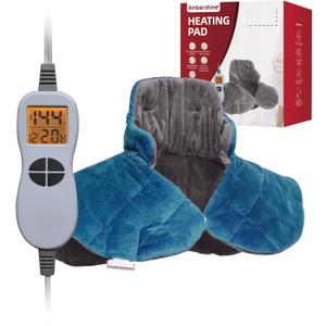 Ambershine 19''x24'' Weighted Neck & Shoulder Heating Pad, 2.5lbs with 12 Temperature Settings& 4 Auto-Off Timers, Pain Relief for Neck/Shoulder/Back, Christmas Gifts for Women Men Mom Dad (Gray & Blue)