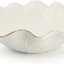 10 Inch White Shallow Handmade Ceramic Lotus Leaf Bowl with Gold Rim, Large Decorative Fruit Bowl for Kitchen Counter, Coffee Table Decor, Dining Table Centerpiece & Entryway Key Bowl