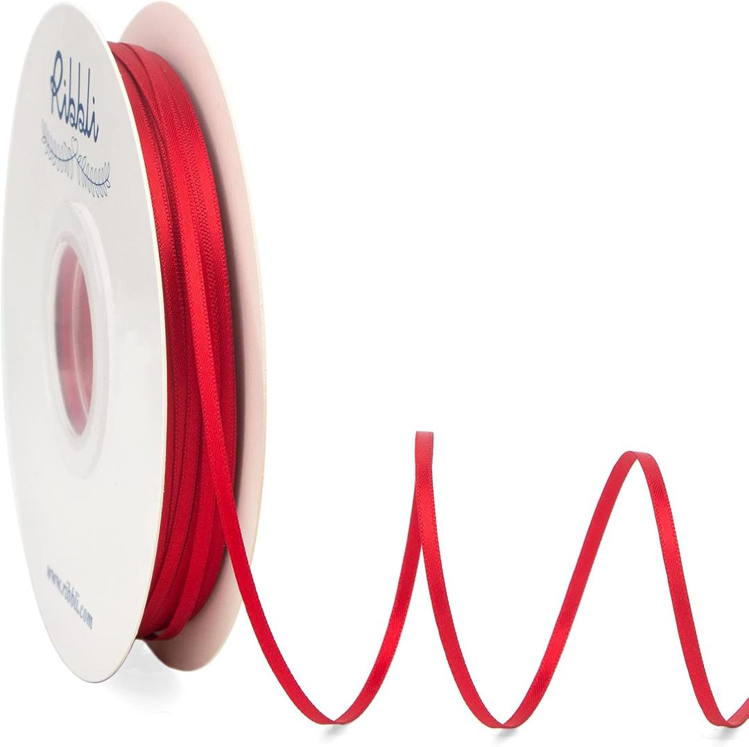 Ribbli Satin Ribbon 1/8 inch x Continuous 100 Yards, Thin Red Ribbon Double Faced Use for Wedding Invitation Card, Gift Wrapping, Christmas Ornaments,Tag Decoration