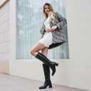 Knee High Boots for Women 70s Boots with Chunky Heel, Square Toe Tall Boots Side Zipper Block Heel Dress Boots (Black)