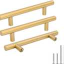 Goldenwarm 3Pcs Cabinet Bar Handles Brushed Brass Dresser Drawer Pulls 3-3/4in(96mm) Kitchen Cabinet Hardware - Modern Dresser Hardware Cupboard Door Pull Handles (3-3/4 Inch Hole Centers)