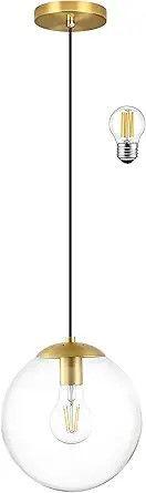 JAGORI Glass Pendant Light,Mid Century Modern Light Fixture,Hanging Lights for Kitchen Island,Bathroom, Bedroom,Hallway Foyer (Bright Gold, 6 in)