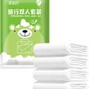 Disposable Travel Bedding Set, 4 Piece Lucky Bear Print, Thickened SMS Fabric, Hotel Sheets and Pillowcases (Double - 4-Piece Set, C - Pure White)