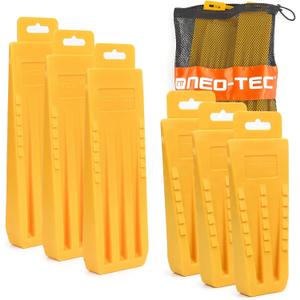 NEO-TEC 6 Pack Tree Felling Wedges with Spikes, High-Visibility Yellow Chainsaw Wedges, Includes 3 Each of 5.5" and 8", Heavy Duty Plastic Wood Splitting Wedge, Logging Tools and Equipment