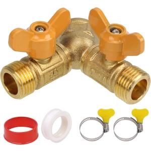 Mxfans 2 Way Natural Gas Splitter Solid Brass Y Shape 601 Steel Shank Gas Single Port Valve Threaded Connector for BBQs and Outdoor Fireplaces