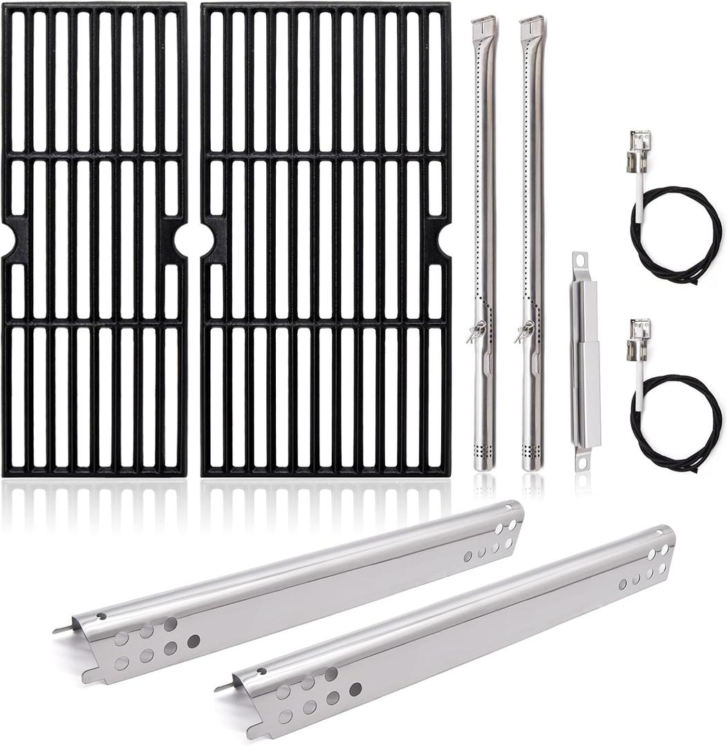 Adviace Grill Replacement Parts for Charbroil Performance 2 Burner 463673519, 463625217, 463625219, G470-0002-W1, G470-0003-W1, 18'' Cast Iron Grates, Heat Plates, Burners, Crossover Tubes, Ignitors.