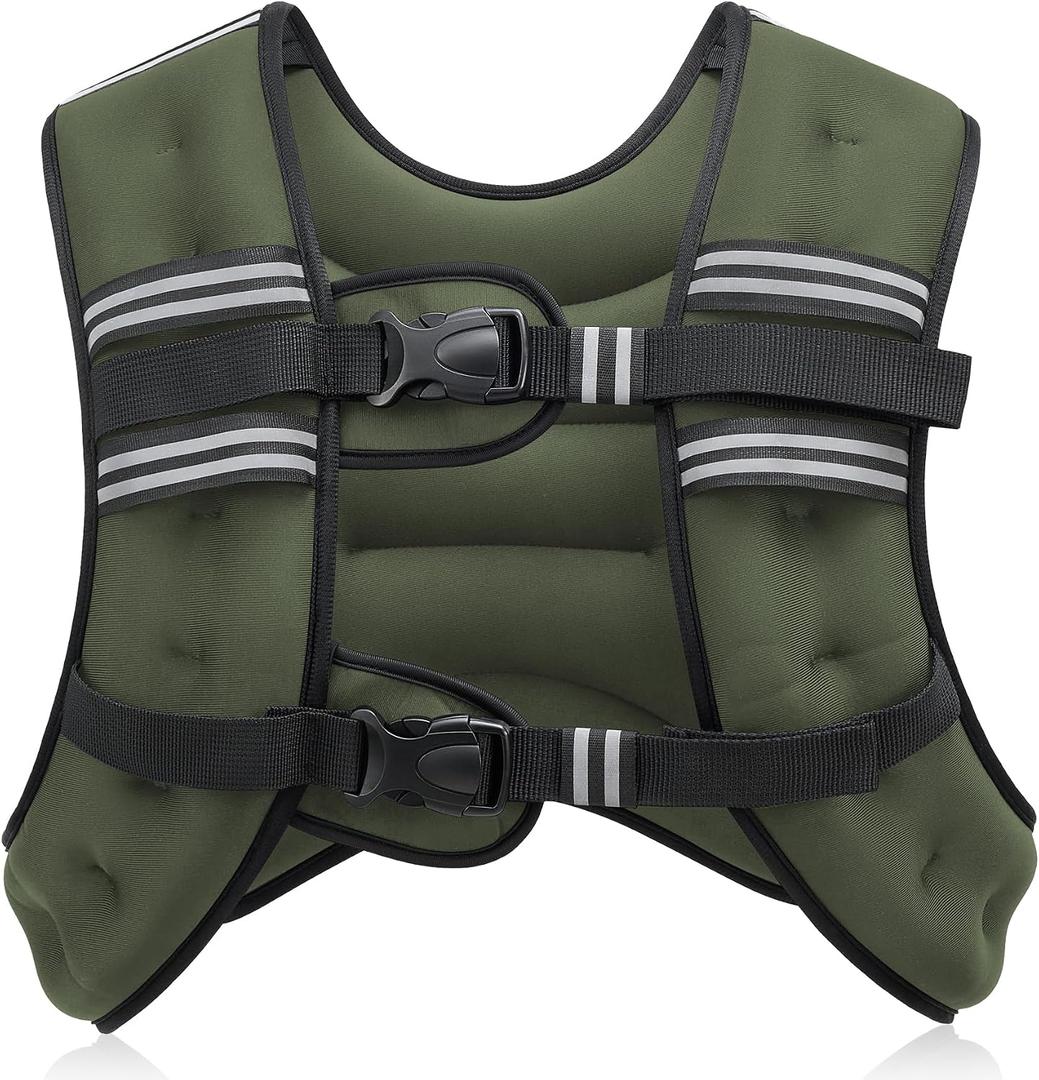 ZELUS Weighted Vest, 6lb/8lb/12lb/16lb/20lb/25lb/30lb Weight Vest with Reflective Stripe for Workout, Strength Training, Running, Fitness, Muscle Building, Weight Loss, Weightlifting, Green(20 lb)