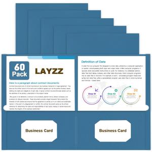 Folders with Pockets, LAYZZ 60 Pack Paper Pocket Folders, 2 Pocket File folders Fits Letter Size Paper, for School Office and Home (Blue)