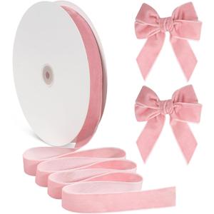 Pink Velvet Ribbon 1 Inch, Vintage Christmas Ribbon for Gift Wrapping, 30 Yds Thick Velvet Ribbons for Christmas Tree Bow Ornaments, Wreaths, Holiday Decor, Valentine Day