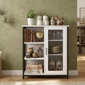 27.5'' Mini Coffee Bar Cabinet with Storage, 3-Tier White Corner Bar Cabinet for Tea, Small Wine Bar Table, Buffet Sideboard Cabinet for Dining Room, Farmhouse Coffee Station for Wine, 27.5 x 11.8 x 31.5 inches