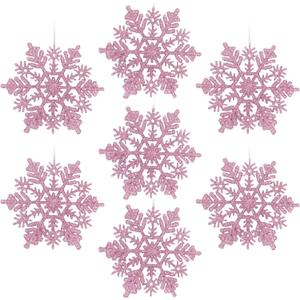 AMS 30ct 4''/100mm Plastic Glittered Snowflake Ornaments Sparkling Christmas Tree Decorations for Wedding,Thanksgiving,Party(Pink)