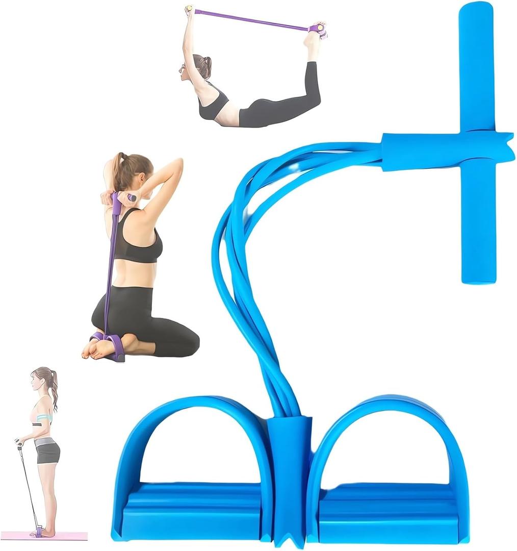 21 Fitness Resistance Bands-4 Tube Pedal Ankle Puller - 2023 New Sit up Leg Stretch Rope Exercise Bands with Handles, Stretching Workout Fitness Bands for Arm Weights Exercise Equipment (Blue)