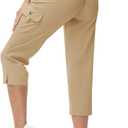 TBMPOY Women's Capri Pants Lightweight Quick Dry Hiking Cargo Pockets Casual Water Resistant Travel Cropped Cotton (Large, Khaki)