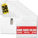 1InTheOffice Name Tag Holders with Clip,3x4, Clear ID Holder, Name Badge Holder with Clip, Horizontal (50 Pack)