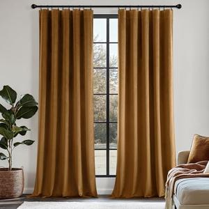 MIULEE Golden Brown Velvet Curtains 84 Inch Long Luxury Super Soft Thermal Insulated Blackout Curtains Room Darkening Drapes Rod Pocket Design for Bedroom Living Room Set of 2 Panels, W40 x L84 Inch