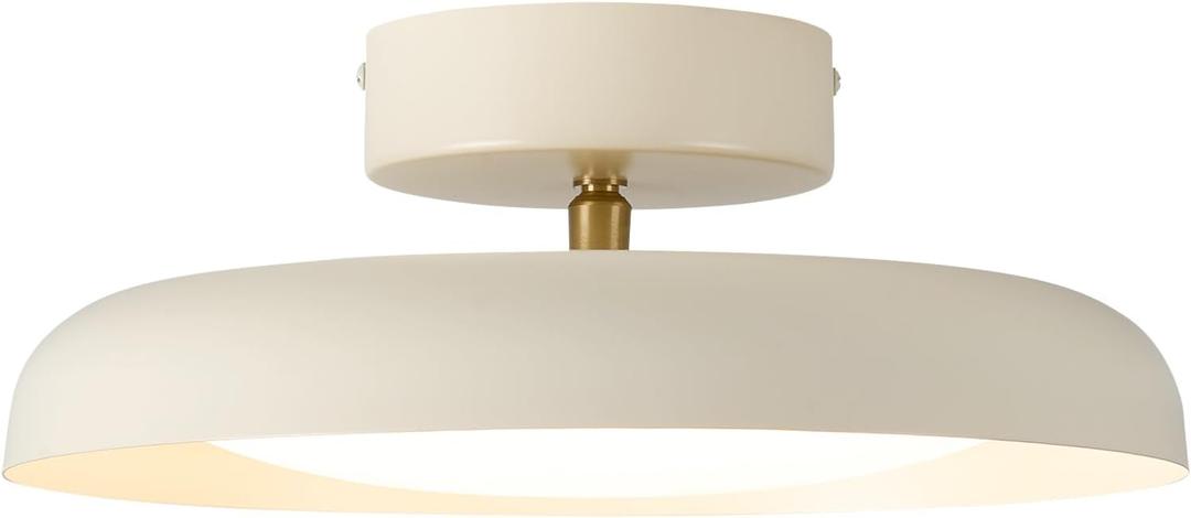 BISAMIYA Modern LED Ceiling Light, Brass Accent 12.6 Inch Semi Flush Mount Ceiling Light, Adjustable Angle Light Fixture, 3000K/Warm White/18W, for Hallway, Entryway, Kitchen (Cream)