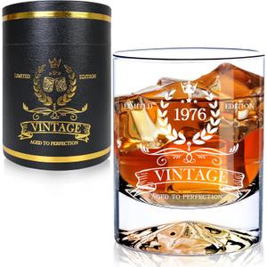 LUXULISH 50th Birthday Gifts for Him, 12Oz Vintage 1976 Whiskey Glass with Unique Base, 50th Birthday Decorations for Men, 50 Year Old Cool Bday Gift Ideas for Him, Dad, Husband, Friends