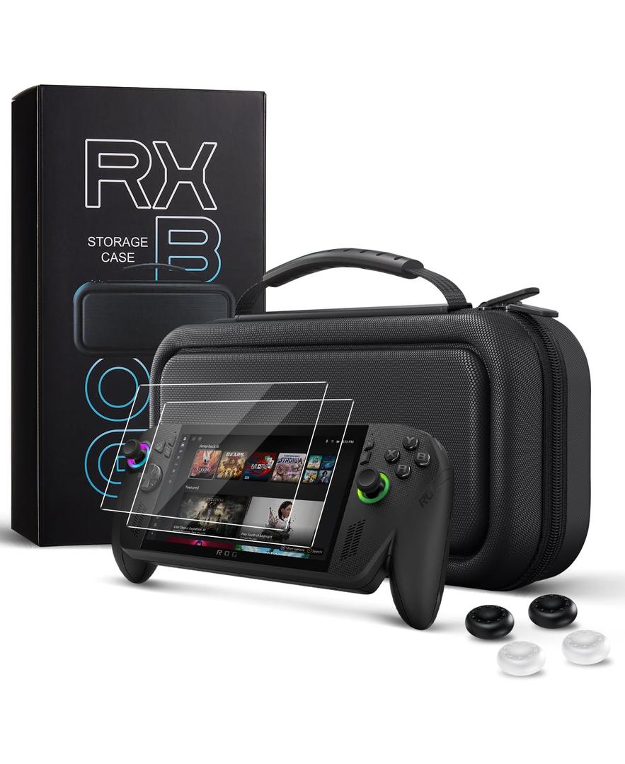 CoBak Hard Carrying Case for ASUS ROG Xbox Ally & ROG Xbox Ally X 7" 2025 - 3 in 1 Accessories Bundle with 2 Screen Protectors, 4 Thumb Grip Caps, 22 SD Card Cartridges, Portable Travel Bag, Black