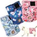 Reusable Cat Diapers 3 Pack With Good Absorbency for Female & Male Kittens - Easy to Put On, Adorable, Secure Fit (L)