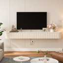 FloatiCasa Floating TV Stand with Drawers 94'',Wall Mount TV Stand,Floating Entertainment Center Shelf for Bedroom Living Room Under TV,Fully Assembled,Off-White