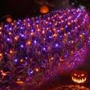 Joomer 12ft x 5ft 360LED Orange Purple Halloween Net Lights Outdoor Mesh Lights, 8 Modes Timer Connectable Waterproof Bush Light Mesh Netting Light for Halloween Outdoor Decorations (Green Wire)