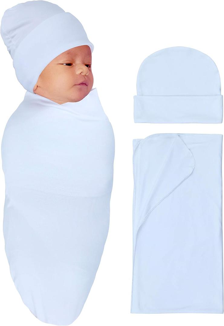 RATIVE Stretchy Swaddle Blanket Receiving Blankets with Headband Cap for Unisex Newborn Baby 0-3 Months Boys Girls