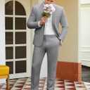 WEEN CHARM Men's Suits Slim Fit 2 Piece Two Button Blazer Wedding Prom Tuxedo Single Breasted Jacket Pants Set (XX-Large, Light Grey)