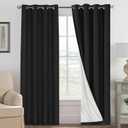 H.VERSAILTEX Bedroom Curtains Blackout Linen Blackout Curtains 84 Inches Long, 100% Blackout Thermal Textured Linen Look Curtain Draperies Grommet with White Liner, 2 Panels, Black