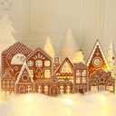 Rossesay Christmas Gingerbread House Tabletop Decorations with Light Wooden Christmas Village Centerpieces Gingerbread Xmas Decor for Table Farmhouse Rustic Xmas Decoration with Base